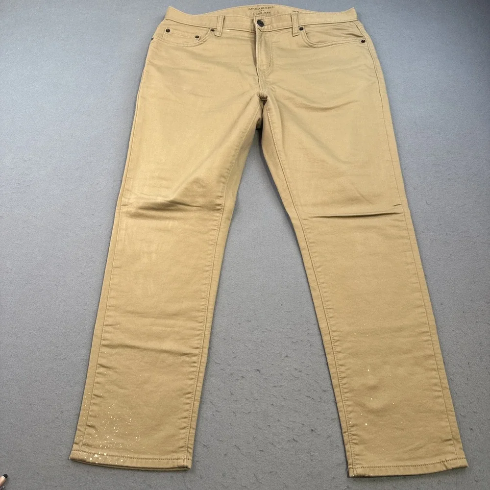 Banana Republic Mens Jeans Tan Size 33/30 Travel Jean Athletic Fit Cotton STAINS